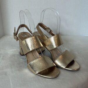 CIRCUS by SAM EDELMAN Size‎ 6M Gold Shimmer Olivia Strappy Block Heeled Sandals